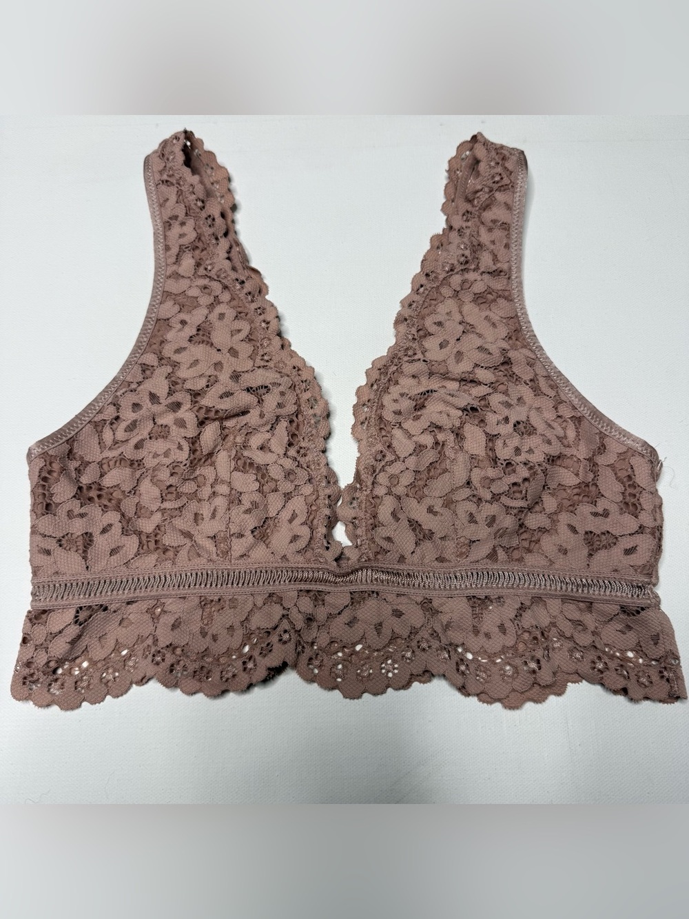 Victorias Secret Deep V Plunge Floral Lace Bralette Wireless Mauve